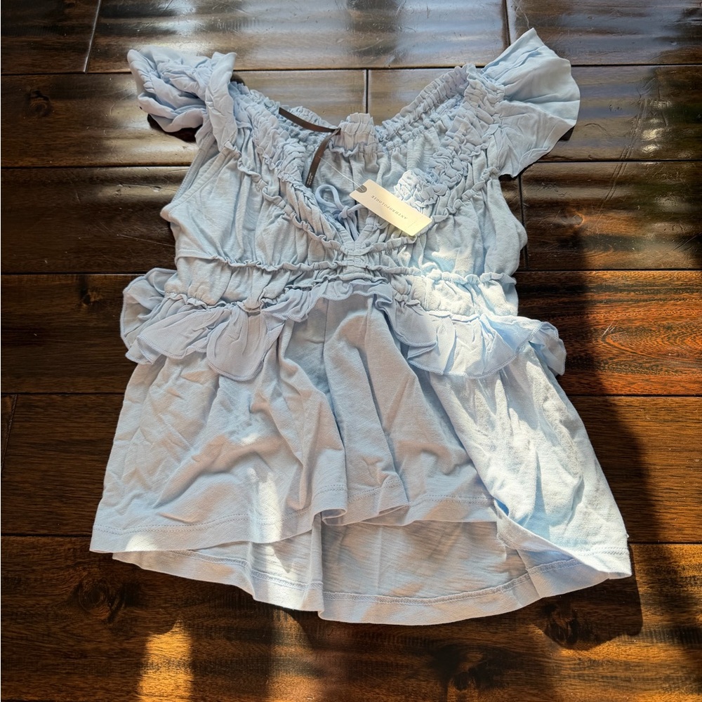 Anthropologie Ruffle Cap Sleeve Blouse - Picture 3 of 6